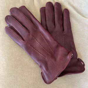 Vintage Gates Genuine Deerskin Leather Gloves Oxblood Burgundy Lined Gloves Lg.